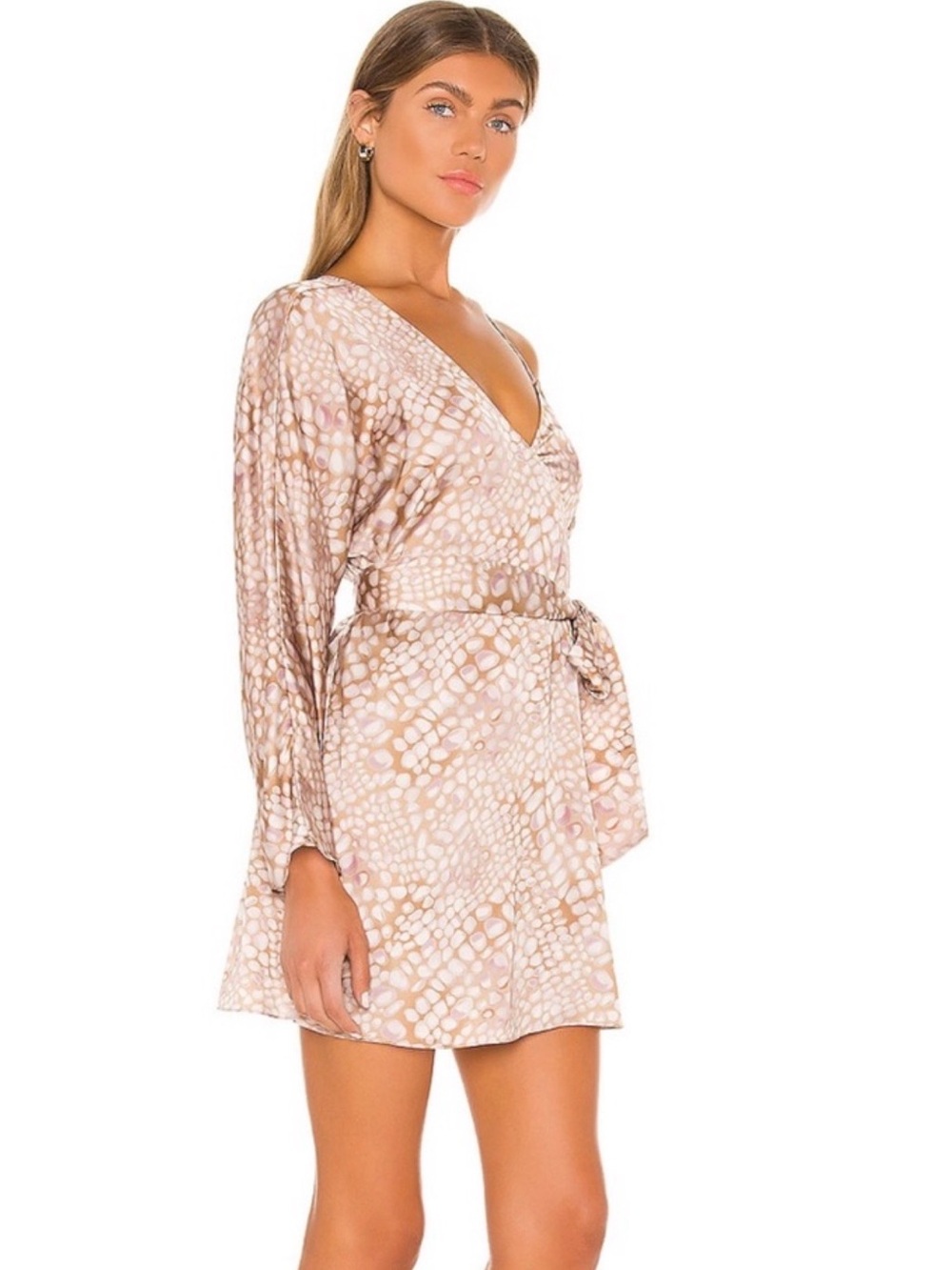 L’Academie Alice Mini Dress Multi Scale Satin One Shoulder Wrap Small NWT - Picture 8 of 8